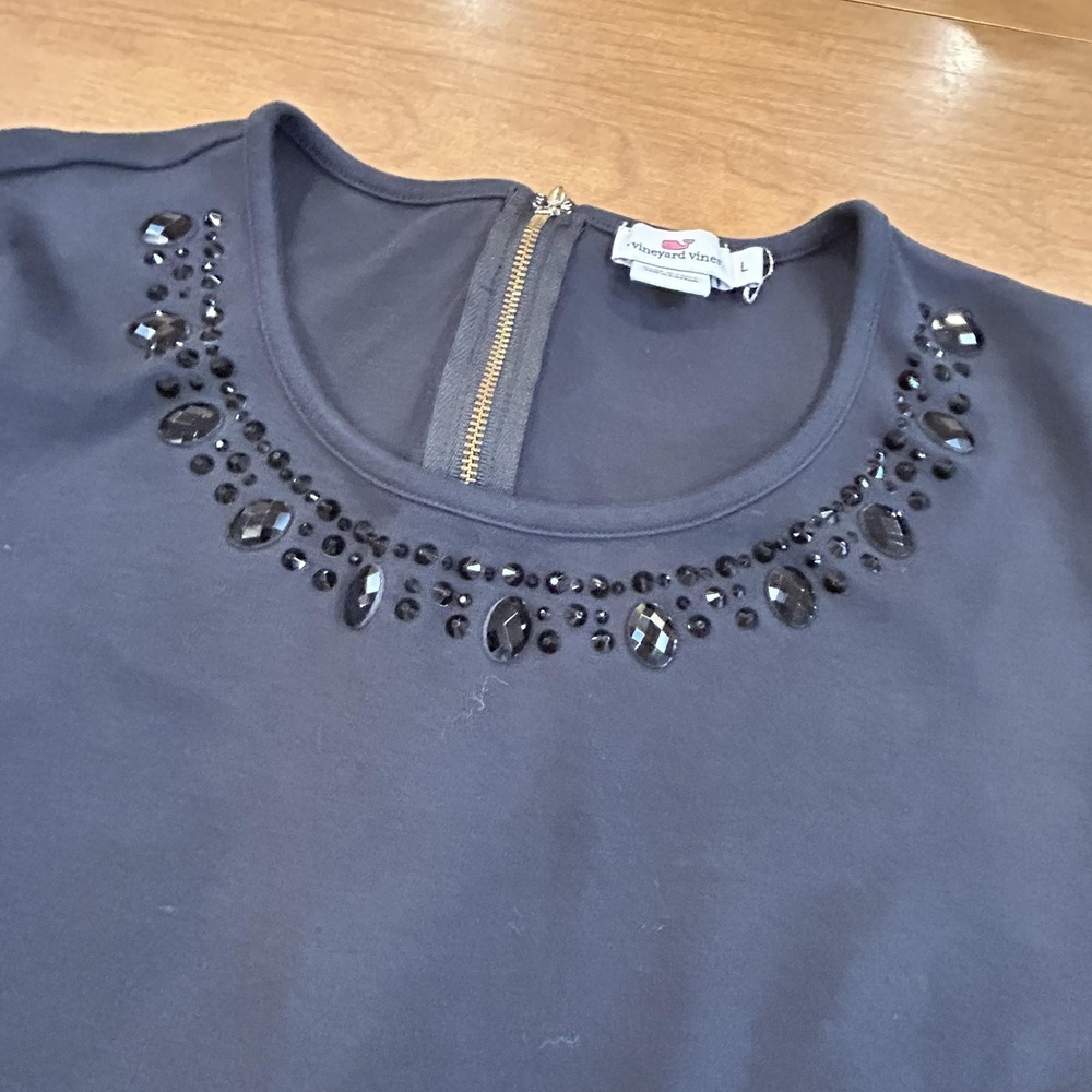 Vineyard Vines‎ Dress Womens Large Black Beaded Empire Waist Jersey Short Sleeve